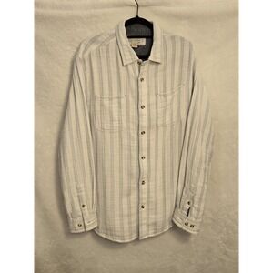Carbon 2 Cobalt Men's Large Cotton White Gray Long Sleeve Button Front‎ Shirt